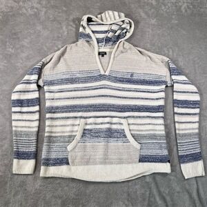 Lira Pullover Hoodie Womens Large Blue Striped Beach‎ Baja V-Neck Poncho